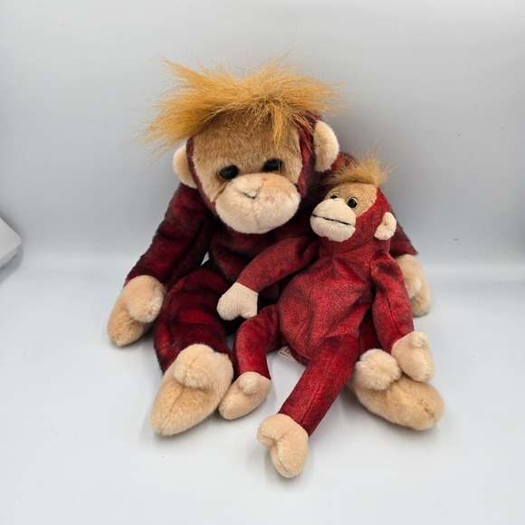 TY Plush Monkeys Stuffed Animal Toy Mom & Baby Set Red Brown‎ Hair Vintage 1999 - Picture 1 of 10